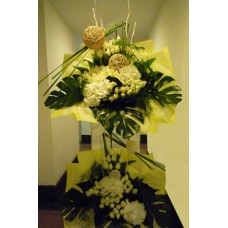 Condolence Floral Stand of White Hydrangeas and White Roses